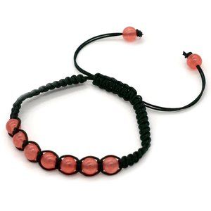 Bracelet Adjustable Pink Beads Black OS